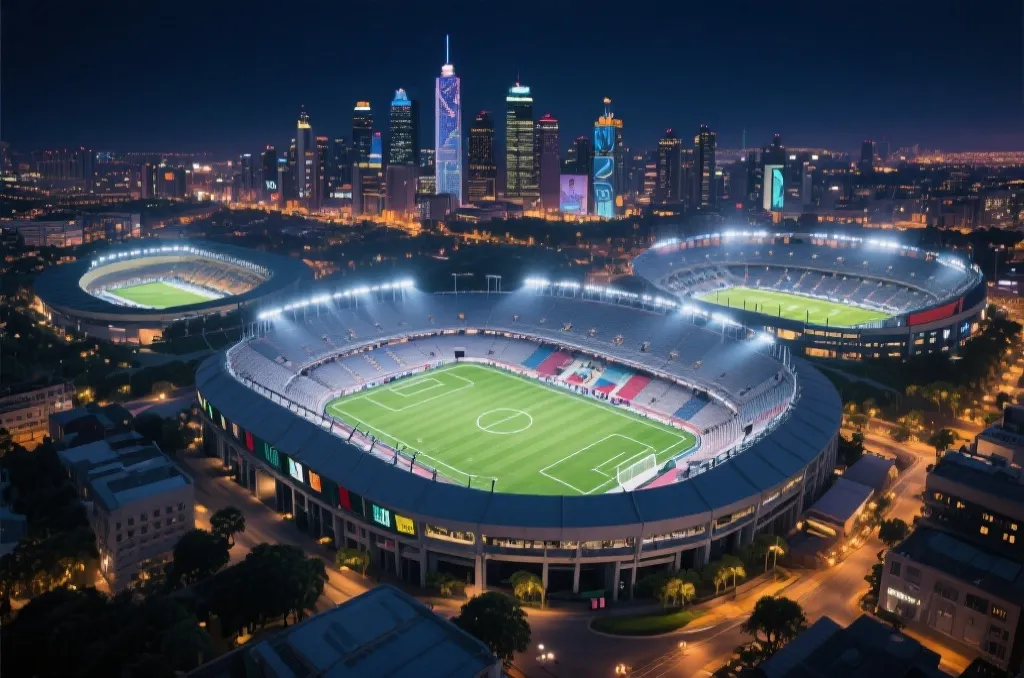 墨西哥三座主办城市足球场馆夜景示意图